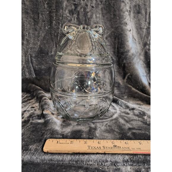Anchor Hocking Easter Egg Shaped Glass Cookie Jar Easter Candy Jar Spring Decor - Picture 2 of 4